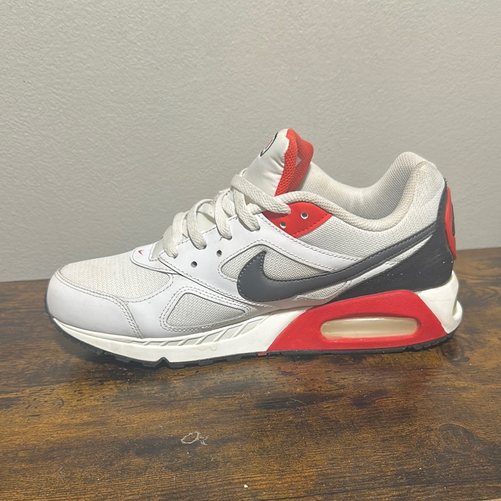 Nike Air Max White and Red Sneakers with Visible Air Cushioning